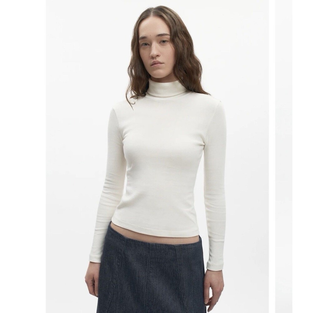 NWT KOTN White Cotton Knit Turtleneck Long Sleeve Pullover Top Women’s Size M